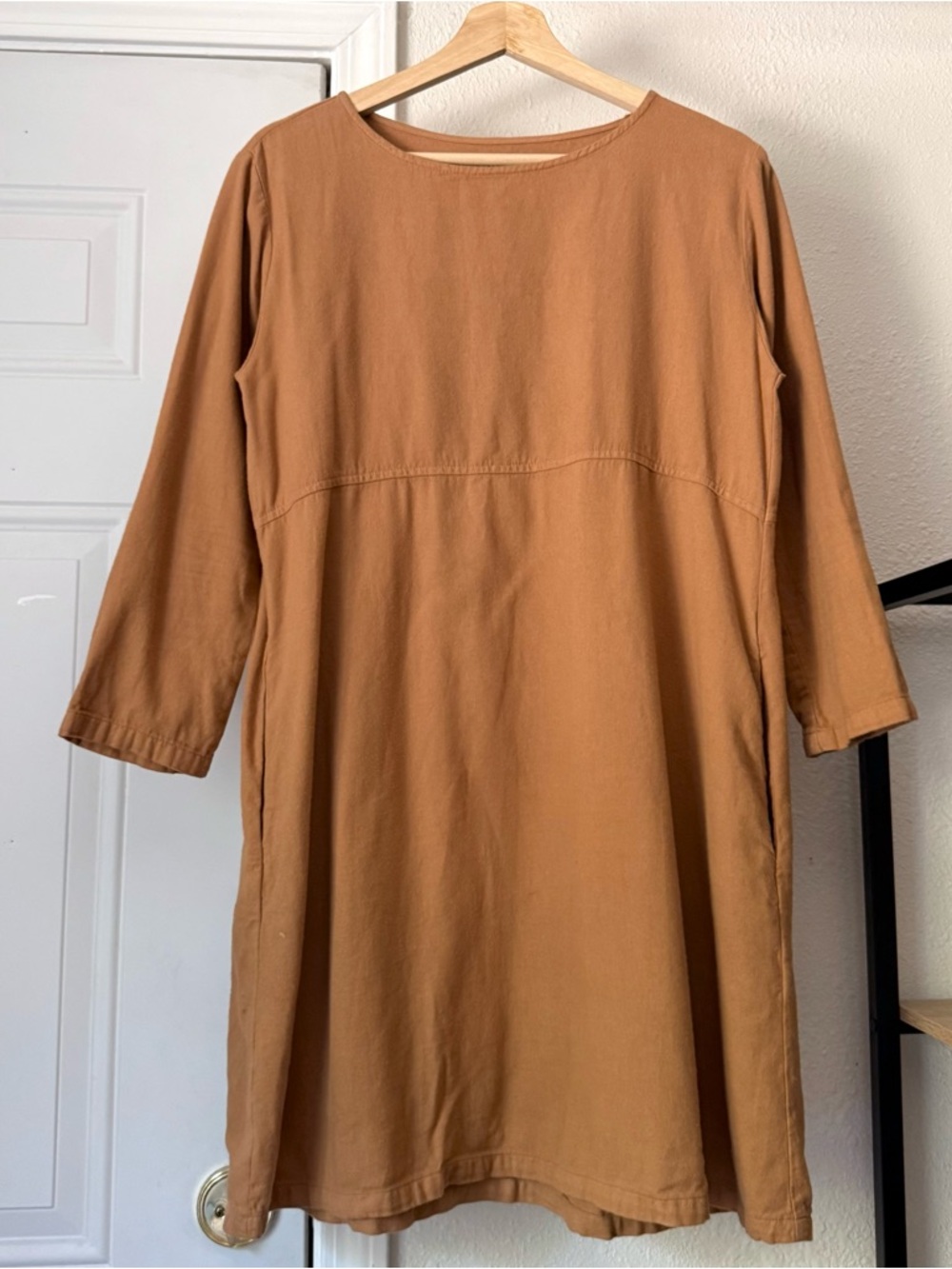 ME & ARROW‎ tan mustard camel cotton lagenlook long sleeve mini dress